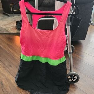 Woman's Pink and Green Retro One Piece Swimsuit